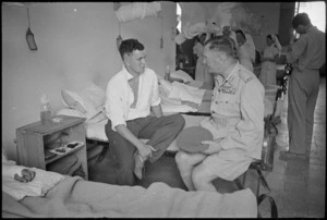 General Bernard Freyberg speaking to A Garthwaite at 2 NZ General Hospital, Caserta, Italy, World War II - Photograph taken by George Kaye
