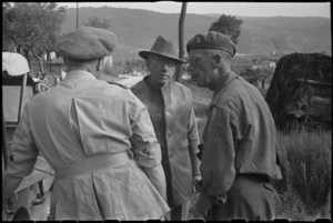 Prime Minister Peter Fraser at 5 NZ Infantry Brigade Headquarters near Sora, Italy, World War II - Photograph taken by George Bull