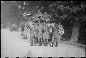 Divisional Cavalry members who accompanied Prime Minister Fraser to forward areas near Sora, Italy, World War II - Photograph taken by George Bull
