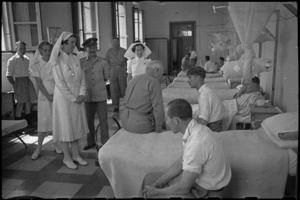 Prime Minister Peter Fraser talking with patients at 1 New Zealand General Hospital, Molfetta, Italy, World War II - Photograph taken by George Bull
