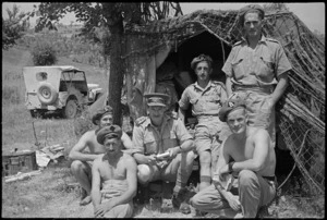 Group outside the 29 Battery Command Post near Sora area, Italy, World War II - Photograph taken by George Kaye