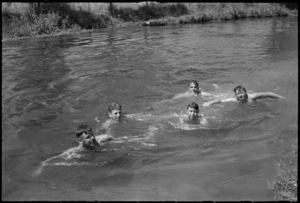 New Zealanders swimming in the Fibrino River, Italy, World War II - Photograph taken by George Kaye
