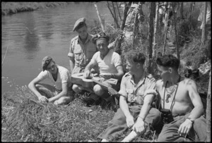 Music on the banks of the Fibrino River, Italy, World War II - Photograph taken by George Kaye