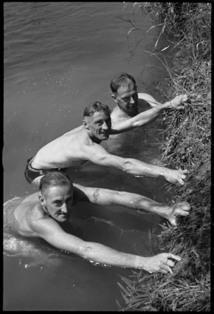 New Zealanders in the Fibrino River in Italy, World War II - Photograph taken by George Kaye