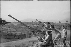 New Zealand anti aircraft gunners ready for action in the Sora area, Italy, World War II - Photograph taken by George Kaye