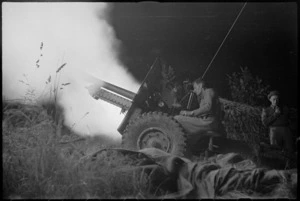 New Zealand 25 Pounder firing at night near Sora, Italy, World War II - Photograph taken by George Kaye