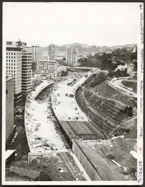 Wellington Urban Motorway under construction at Shell Gully
