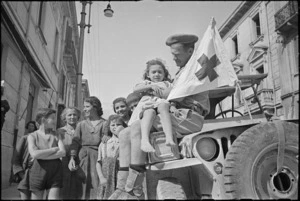 Refugees brough to Sora, Italy, in ambulance jeep driven by C P Kerrisk, World War II - Photograph taken by George Kaye
