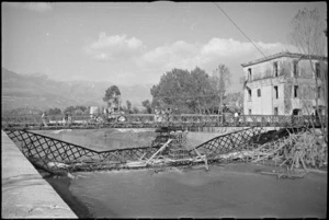 Bailey bridge constructed by New Zealand Engineers in Sora, Italy, World War II - Photograph taken by George Kaye