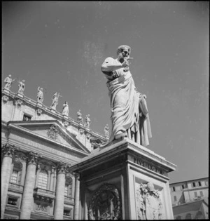 Statue of Saint Peter outside St Peter's Basilica in Rome, Italy, World War II - Photograph taken by M D Elias