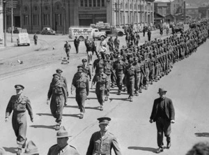 Maori Battalion marching in a parade, Wellington