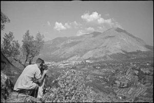 D J Ryan in flash-spotting observation post near the town of Sora, Italy, World War II - Photograph taken by George Kaye