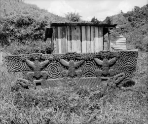Woollett, E fl 1951 (Photographer) : Maori wood carving at Waioeka Pa