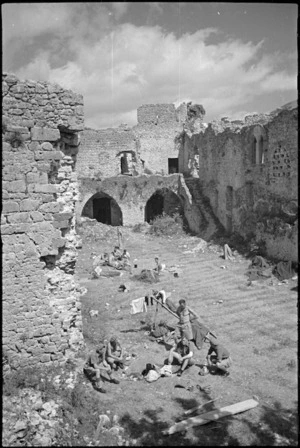 Courtyard of ancient castle of Vicalvi, Italy, where New Zealand troops camped in World War II - Photograph taken by George Kaye