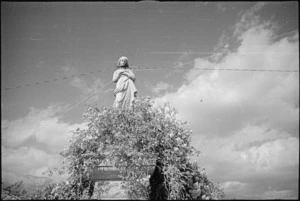 Statue with communication wires strung around it near Sora, Italy, World War II - Photograph taken by George Kaye