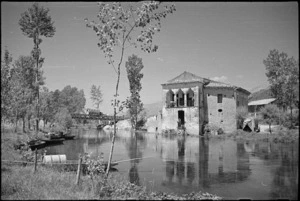 House on the Fibrino River used as New Zealand Divisional water point, Italy, World War II - Photograph taken by George Kaye