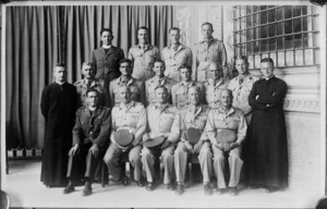 New Zealand senior officers and chaplains with two NZ priests after a papal audience at the Vatican, Italy, World War II