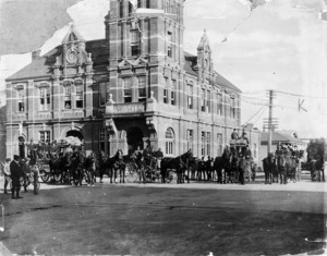 Masterton Post Office and horse drawn mail coaches - Photographer unidentified