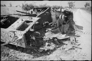 Close up of burnt out German tank near Orsogna, Italy, World War II - Photograph taken by George Kaye