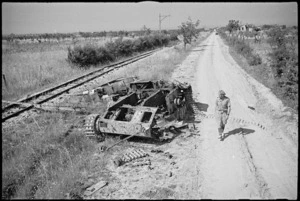 Burnt out German tank outside Orsogna, Italy, World War II - Photograph taken by George Kaye