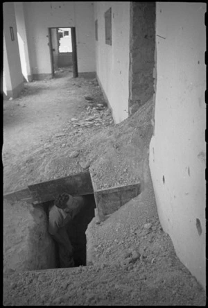 German dug out in the schoolroom at Orsogna, Italy, World War II - Photograph taken by George Kaye