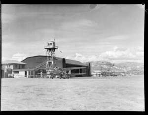 New Zealand National Air Corporation, Rongotai, Wellington, general view of airport, includes aircraft and airport buildings