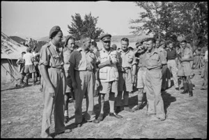Brigadier Graham Parkinson with Major R H Dyson and personnel of 46 Battery at Arce, Italy, World War II - Photograph taken by George Kaye