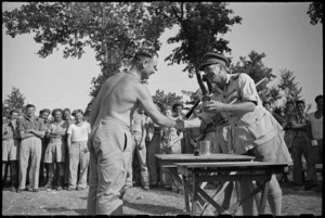 Brigadier Graham Parkinson presenting 'trophies' at the gala day held by 46 Battery at Arce, Italy, World War II - Photograph taken by George Kaye