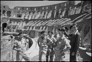 World War II New Zealand soldiers on leave in Rome, Italy, with guide at the Colosseum - Photograph taken by George Kaye
