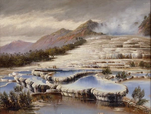 Blomfield, Charles, 1848-1926 :[White Terraces, Lake Rotomahana]. 1890.