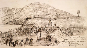 Taylor, Richard, 1805-1873 :The tangihanga of the Wanganui natives for Te Heuheu at Motua-Puhi, Rotoaira. June 27 1846.