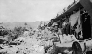 Soldiers in support trenches on Pope's Post, Gallipoli, Turkey, prior to the battle of Sari Bair