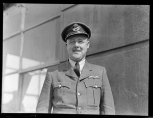 Portrait of Squadron Leader R Morphy in RNZAF uniform, Whenuapai Airfield, Auckland