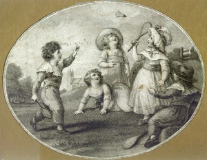 Artist unknown :[Children playing shuttlecock. Mid-nineteenth century]