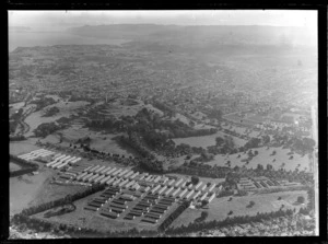 New Zealand Farmers Fertilizer Works, Te Papapa, Mangere, Auckland, showing One Tree Hill Domain in the background