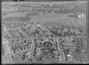 Browne Bros and Geddes confectioners factory, Newmarket, Auckland in the centre, including Auckland Domain