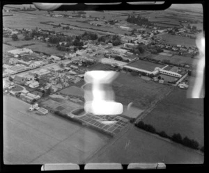 Motueka, Tasman district, showing main street of township, school, timber yard, and sportfield