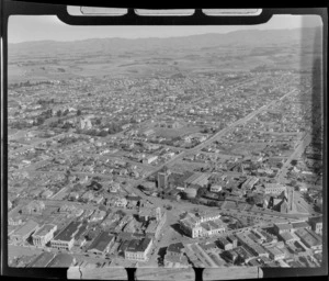 View to Timaru CBD and George Street in foreground joining with Arthur Street looking inland, South Canterbury Region