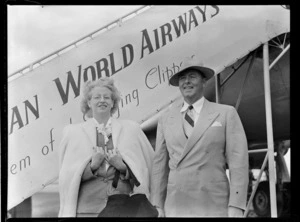 Portrait of Mr and Mrs Waters, passengers on a PAWA aeroplane