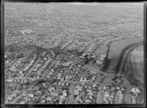 One Tree Hill Borough Council area and the suburb of Epsom in foreground with Manukau Road and Alexandra Park, looking to Ellerslie Racecourse, Auckland City