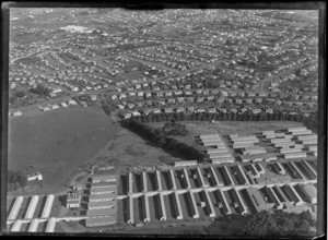 One Tree Hill Borough Council area and Cornwall Park with Military Hospital in foreground, looking to the suburb of Ellerslie, Auckland City