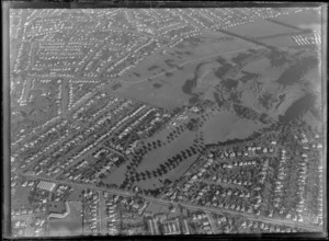 One Tree Hill Borough Council area and One Tree Hill Domain with Manukau Road in the foreground, Auckland City