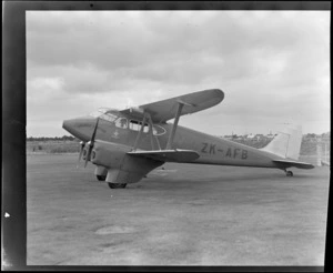 View of Canterbury Aero Club's De Havilland DH 90 Dragonfly twin engine passenger bi-plane ZK-AFB at Invercargill Airport, Southland Region