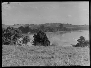 Stanmore Bay, Whangaparaoa, Auckland, looking down towards the beach