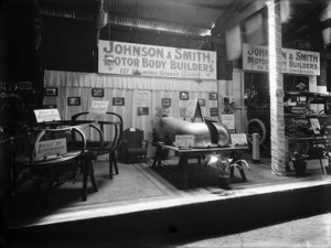 Exhibition display by Johnson & Smith, motor body builders of Christchurch