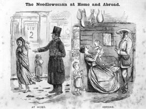 Punch :The needlewoman at home and abroad. [London, 1850]