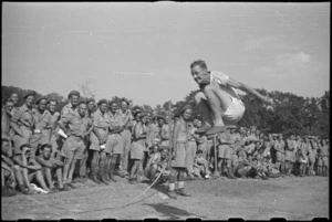 Action during the long jump at 5 NZ Field Regiment Gymkhana, Arce, Italy, World War II - Photograph taken by George Bull