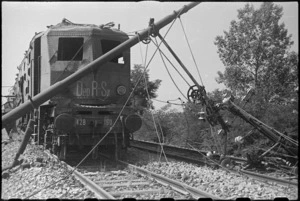 Destroyed railway equipment near Terontola railway station, Italy, World War II - Photograph taken by George Kaye