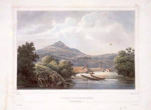 Sainson, Louis Auguste de b 1800 :Village de Korora-reka. (Nouvelle Zelande). Sainson pinx; H. Vander-Burch lith. [Paris; 1833]