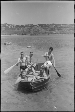 World War II New Zealand soldiers rowing on Lake Albano near Rome, Italy - Photograph taken by George Kaye